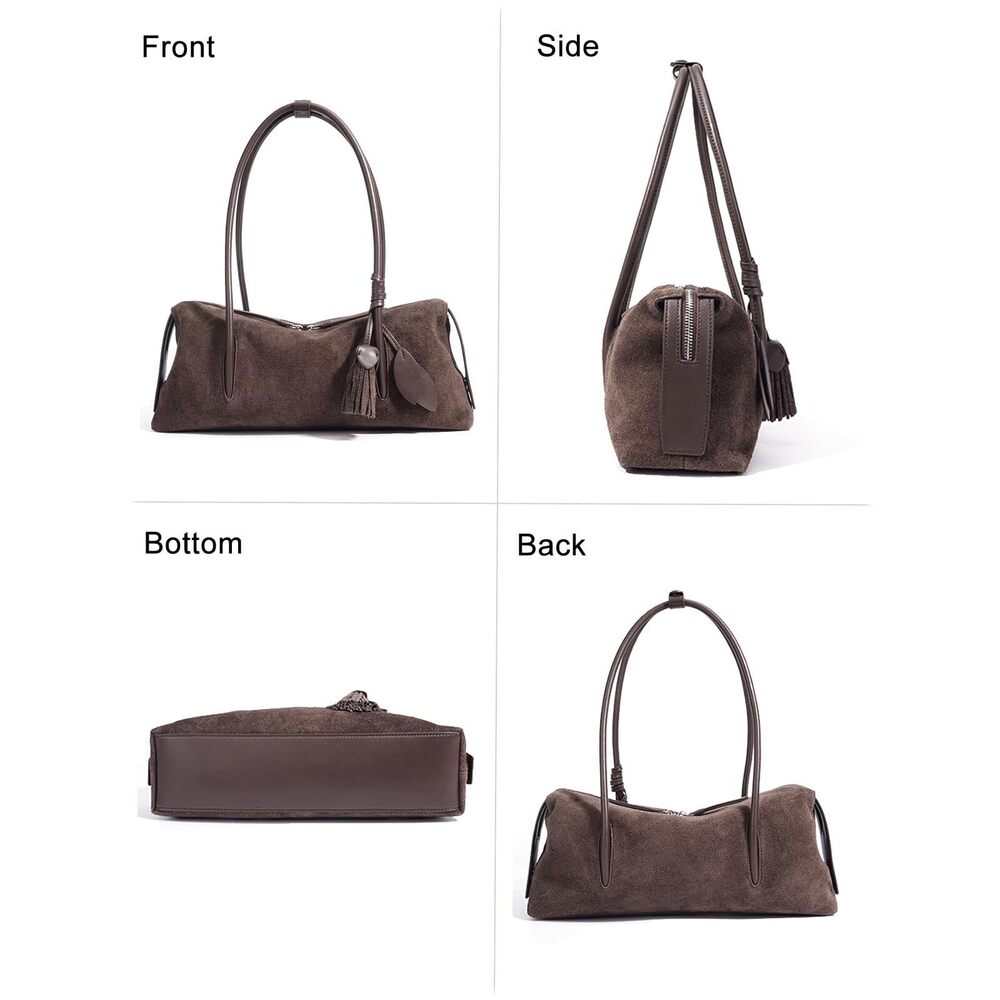 7998 Genuine Suede Leather Shoulder Bag, Soft Hobo Bag , Lightweight - Picture 5 of 7